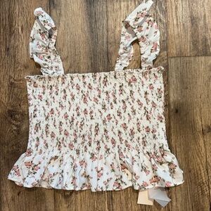 NEW Commense Floral Ruffle Smocked Strap Tank Top Size Large